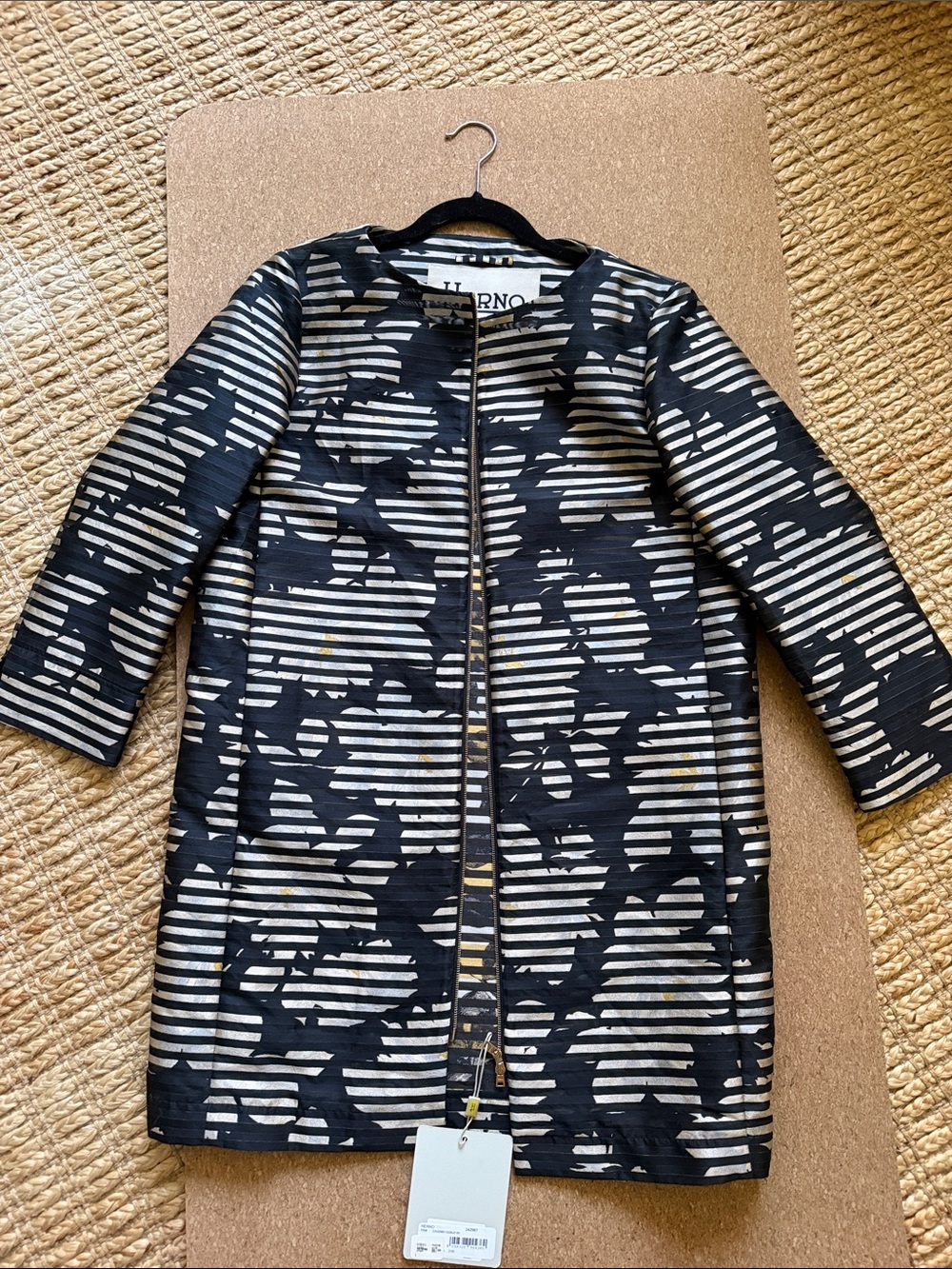 Herno Black and brown Striped Floral-Overlay Trench Coat